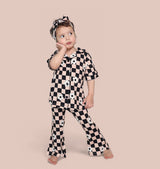 RETRO DAISY CHECKS SHORT SLEEVE DREAM GIRL'S FLARE SET from DREAM BIG LITTLE CO