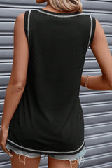 Black Letters Butterfly Floral Printed Stitching Crewneck Tank Top From MsDressly