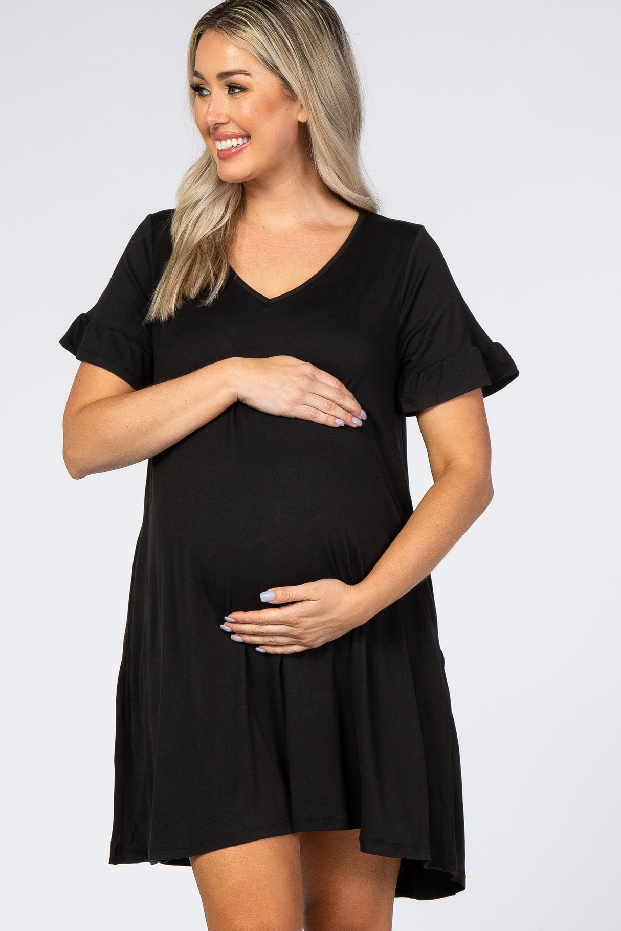 Black Ruffle Sleeve Swing Maternity Dress from PinkBlush