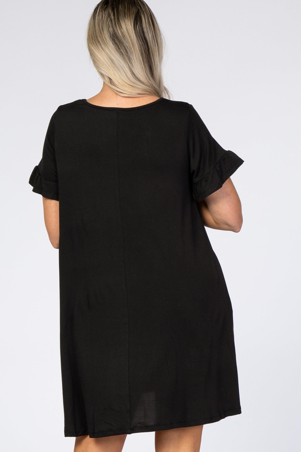 Black Ruffle Sleeve Swing Maternity Dress from PinkBlush