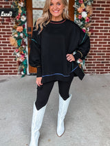 Black Oversized Split Stitch Sweatshirt from MsDressly