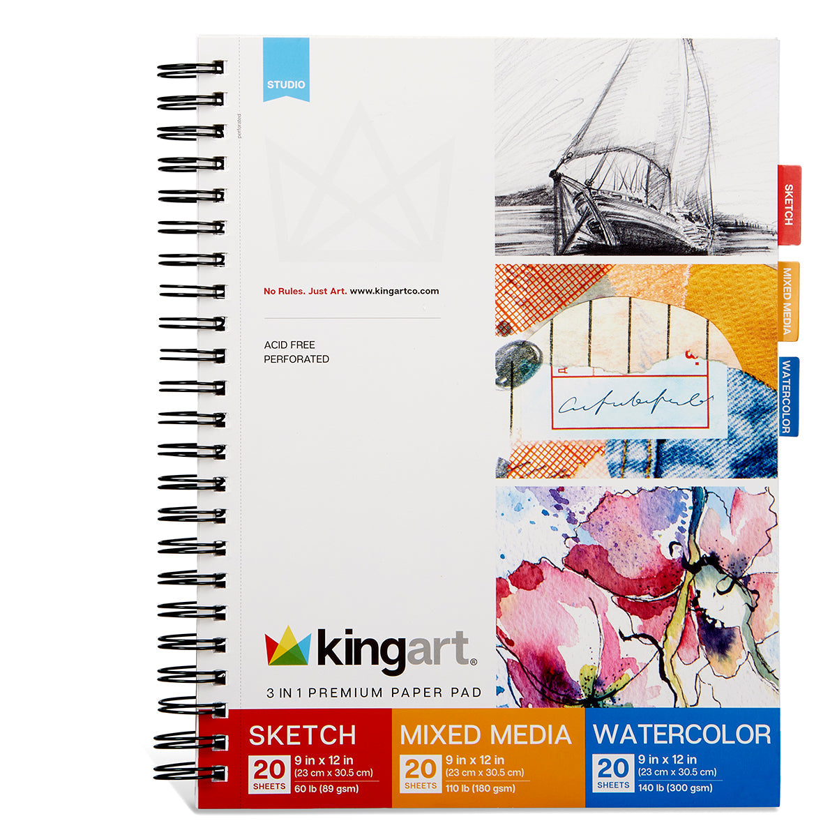 Sketch, Mixed Media & Watercolor Paper 3-in-1 9x12 60 Sheets from KINGART