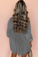 Black Roll-Tab Sleeve Pocketed Long Shirt from MsDressly