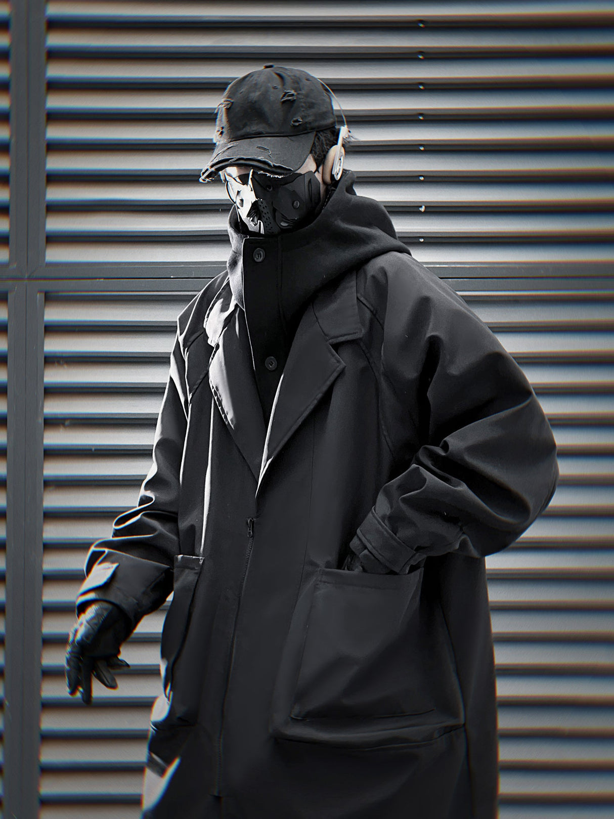 J36 Black Urban Trench Coat with Hoodie from Niepce Inc