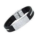 Black Rubber And Stainless Steel Our Father Prayer Ridged Bracelet From Steel Time