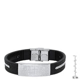 Black Rubber And Stainless Steel Our Father Prayer Ridged Bracelet From Steel Time
