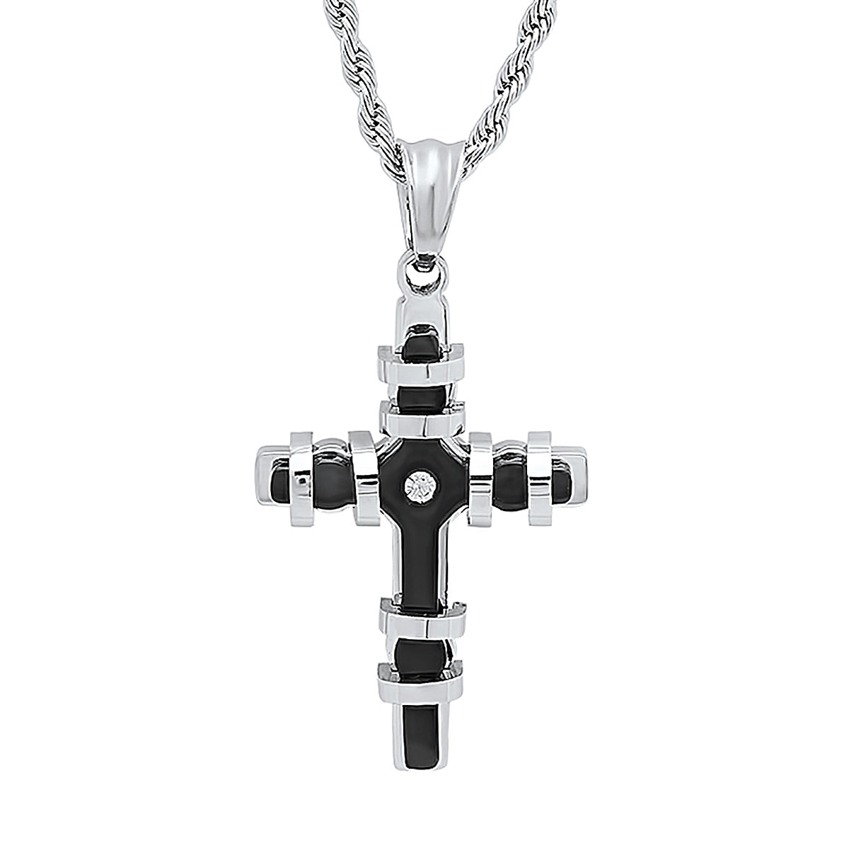 Encased Cross Pendant Necklace From Steel Time