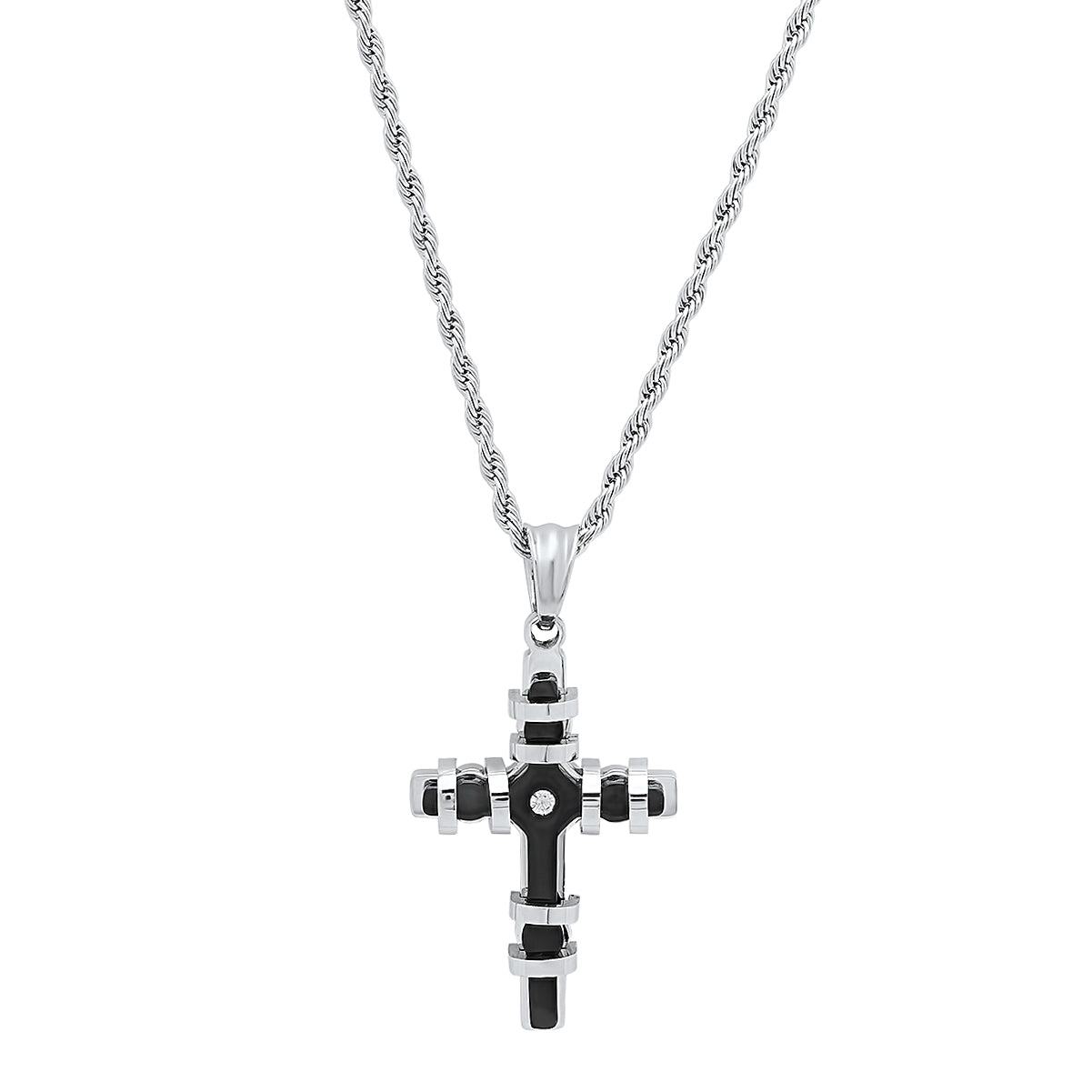Encased Cross Pendant Necklace From Steel Time