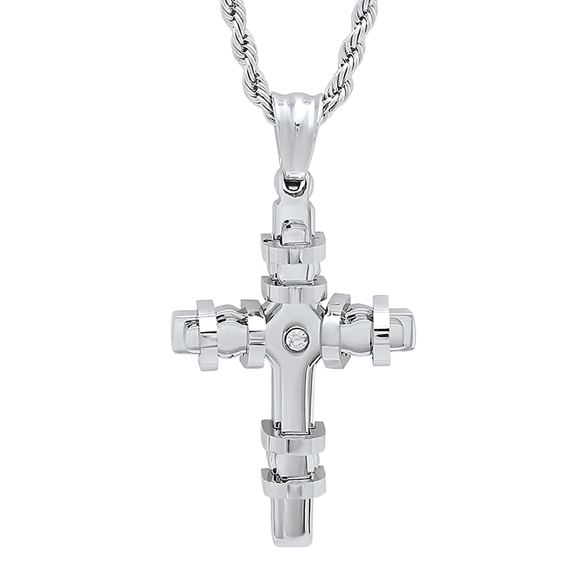 Encased Cross Pendant Necklace From Steel Time