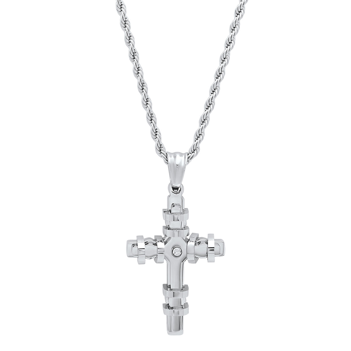 Encased Cross Pendant Necklace From Steel Time
