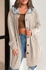Beige Oversized Corduroy Contrast Hooded Shacket from MsDressly