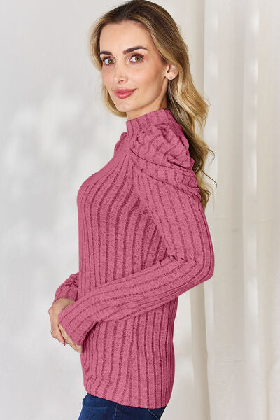 Basic Bae Full Size Ribbed Mock Neck Puff Sleeve T-Shirt from Enfance-Heureuse