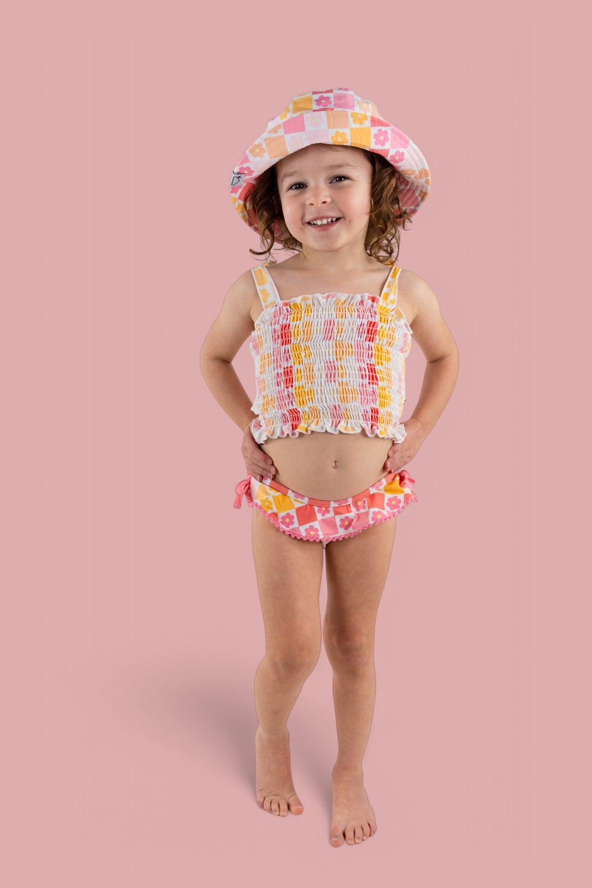SUMMER SUNSET CHECKERS DREAM SMOCKED TANKINI TWO PIECE SWIM SUIT from DREAM BIG LITTLE CO