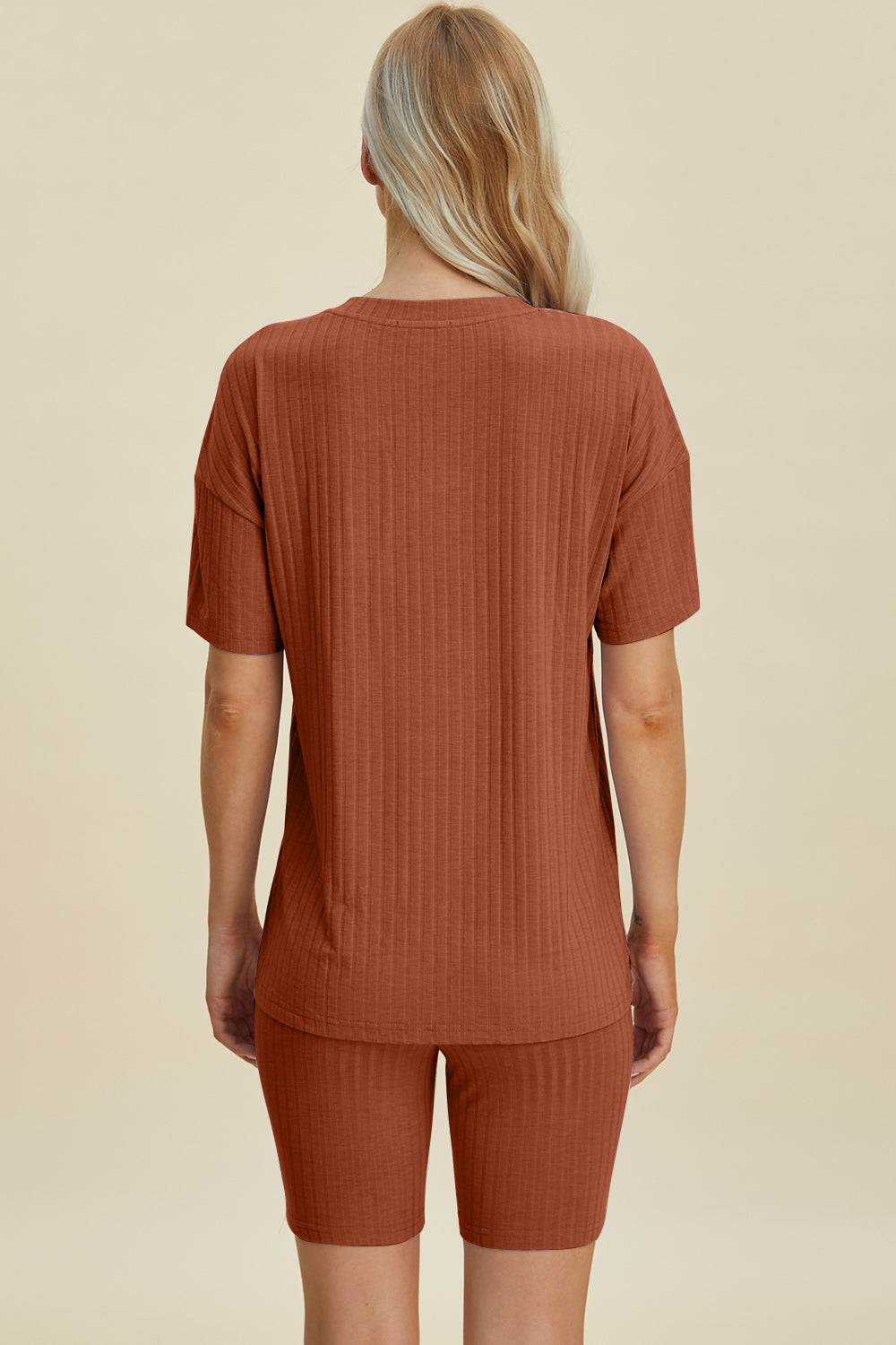 Basic Bae Full Size Ribbed V-Neck Short Sleeve Top and Shorts Set from Enfance-Heureuse