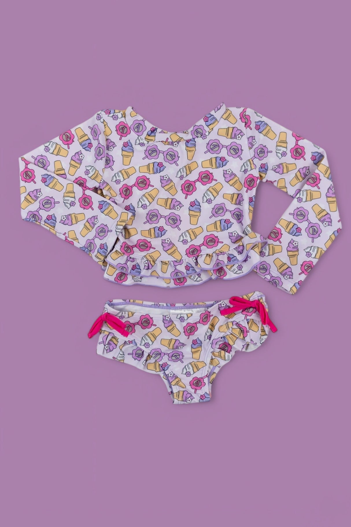 SWEET SUMMER DREAM RASH GUARD RUFFLE TWO-PIECE SWIM SUIT from DREAM BIG LITTLE CO