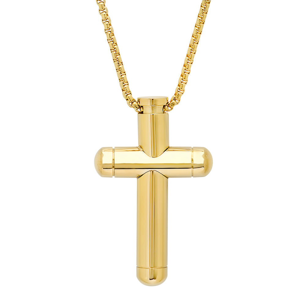 Gold 18k Plated Stainless Steel Tube Cross Pendant From Steel Time