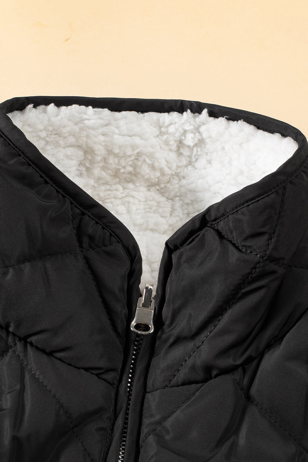 Black Fleece Lined Quilted Zip up Vest Coat From MsDressly