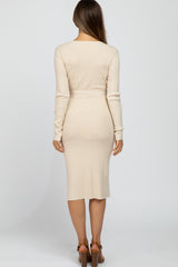 Beige Tie Front Maternity Sweater Midi Dress from PinkBlush