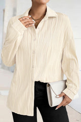Apricot Solid Textured Buttoned Turn Down Collar Shirt from MsDressly