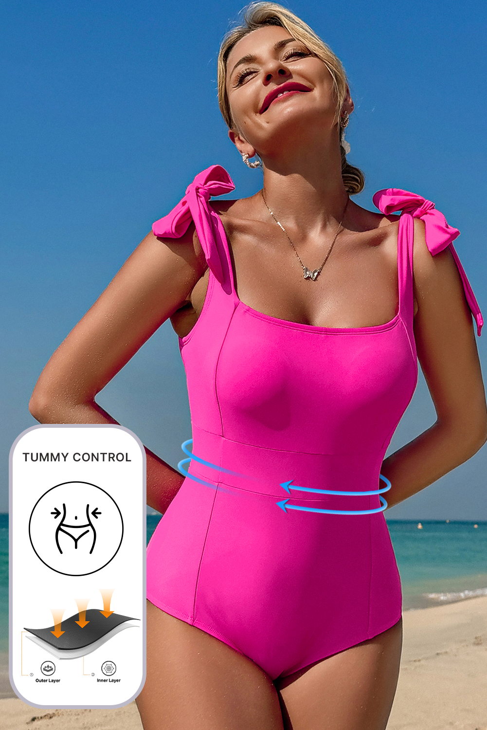 Astrid Square Neck Knotted Shoulder Open Back  Swimsuit from Threaded Pear