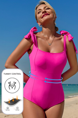 Astrid Square Neck Knotted Shoulder Open Back  Swimsuit from Threaded Pear