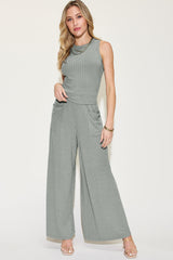 Basic Bae Full Size Ribbed Tank and Wide Leg Pants Set from Enfance-Heureuse