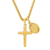 Gold 18k Plated Stainless Steel Lady Of Guadalupe And Cross Pendant From Steel Time