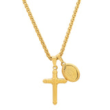 Gold 18k Plated Stainless Steel Lady Of Guadalupe And Cross Pendant From Steel Time