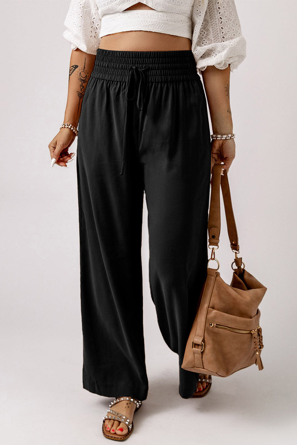 Kenzie Drawstring Elastic Waist Casual Wide Leg Pants From Threaded Pear