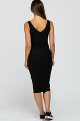 Black Sleeveless Ribbed Knit Fitted Maternity Dress from PinkBlush