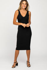 Black Sleeveless Ribbed Knit Fitted Maternity Dress from PinkBlush