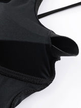 Beach Babe Black Ribbed Knit One Piece Swimsuit with Adjustable Straps from MsDressly