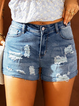 Denim Shorts, Ripped, American Flag, Lace-Up from MsDressly