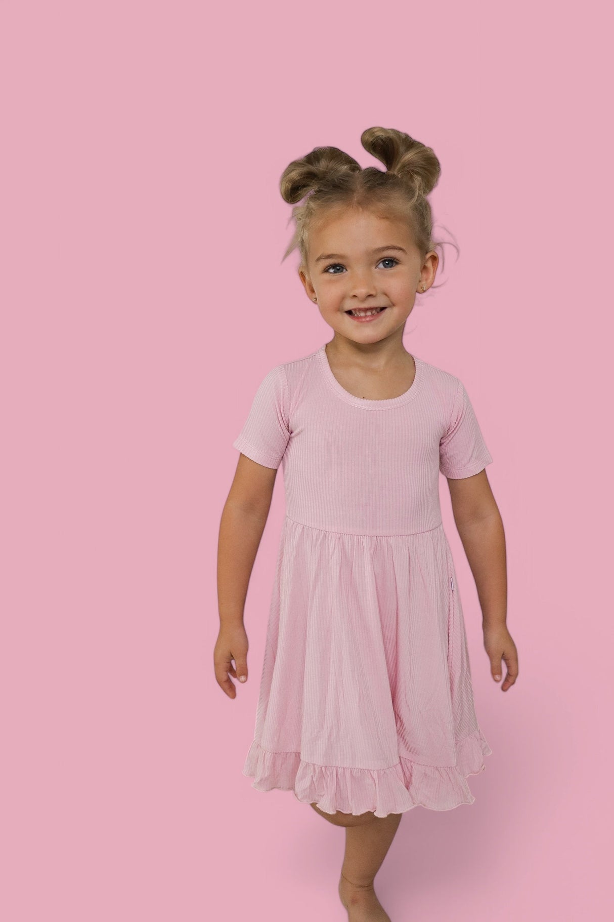 PINK ROSE RIB RUFFLE DRESS from DREAM BIG LITTLE CO