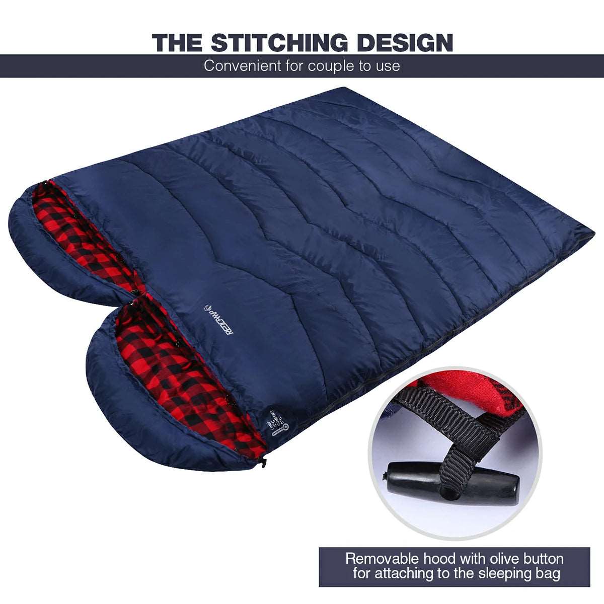Hooded Camping Sleeping Bag for Adult with Cotton Flannel,Red,Blue,Navy Blue From Redcamp