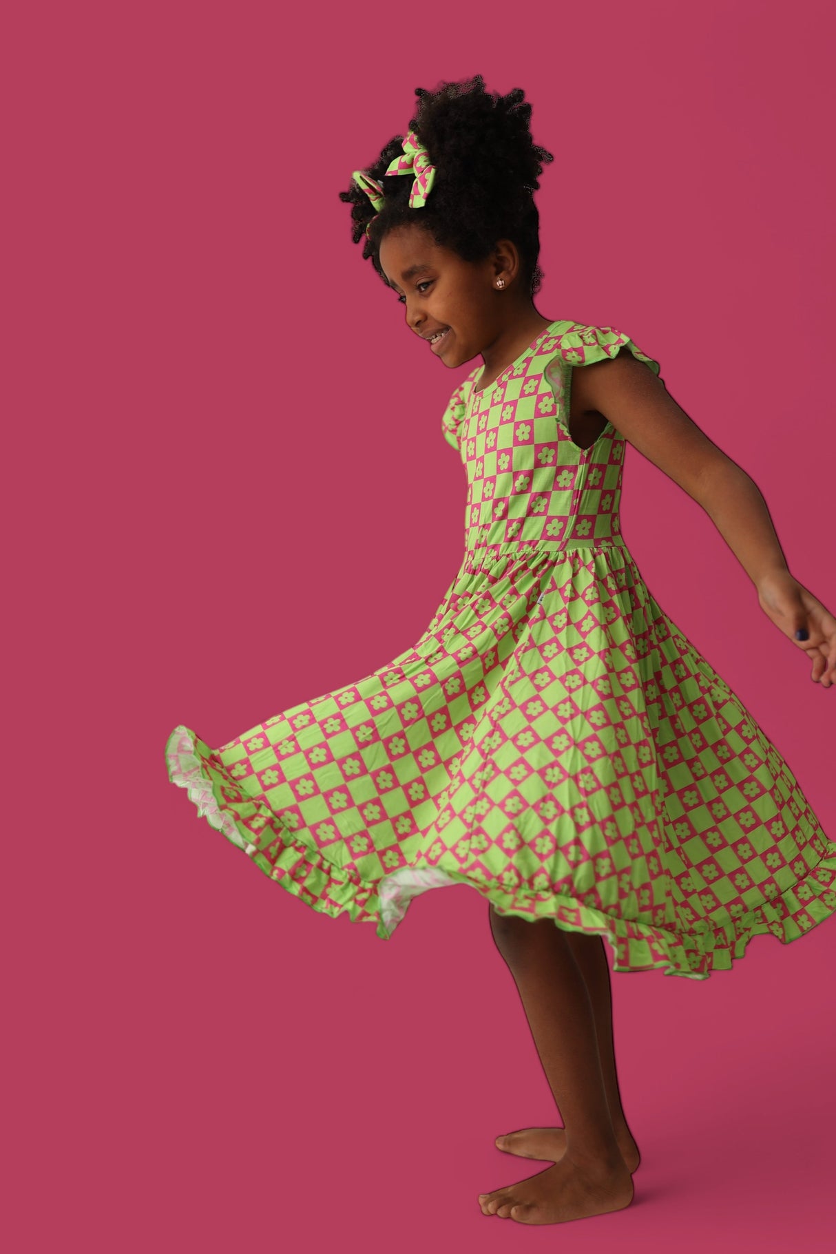 WILD DAISY CHECKERS DREAM RUFFLE DRESS from DREAM BIG LITTLE CO