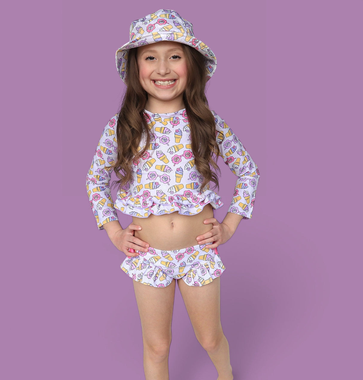 SWEET SUMMER DREAM RASH GUARD RUFFLE TWO-PIECE SWIM SUIT from DREAM BIG LITTLE CO