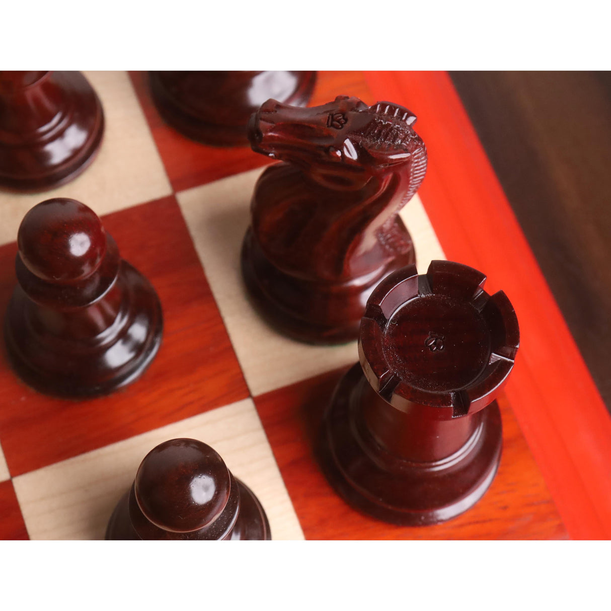 Original Staunton Chess Set- Chess Pieces Only- Lacquered Distress Antiqued Boxwood & Bud Rosewood - 4.5" King From Royal Chess Mall