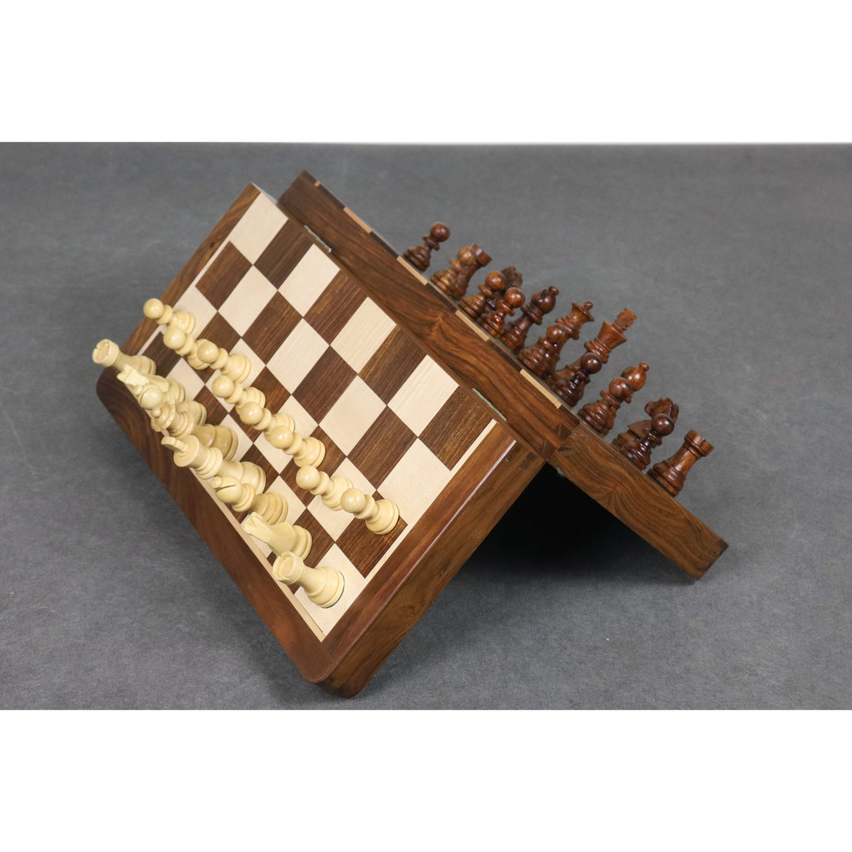 Large 14" Golden Rosewood & Maple Wooden Inlaid Magnetic Chess Set Board for  From Royal Chess Mall