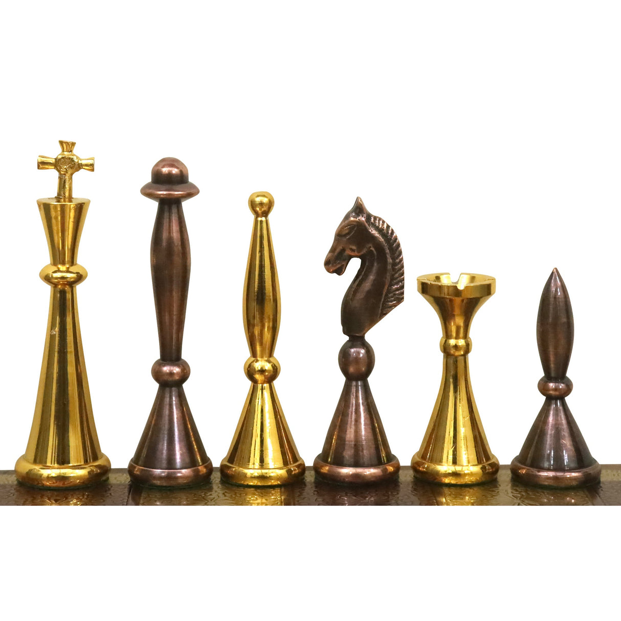 Brass Metal Modern Luxury Chess Pieces & Board Set 14" - Antique Copper & Gold From Royal Chess Mall