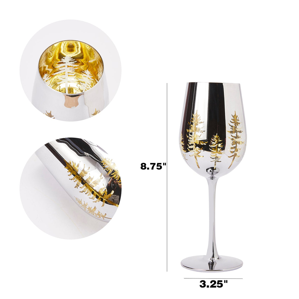 Crystal Christmas Tree Stemmed Wine & Water Glasses - Set of 2 - Holiday Themed Vibrant Gold Etched Winter Snow Wonderland Frosted Glass, Perfect For Seasonal Parties, Gifts for Him & Her Trees Décor from The Wine Savant