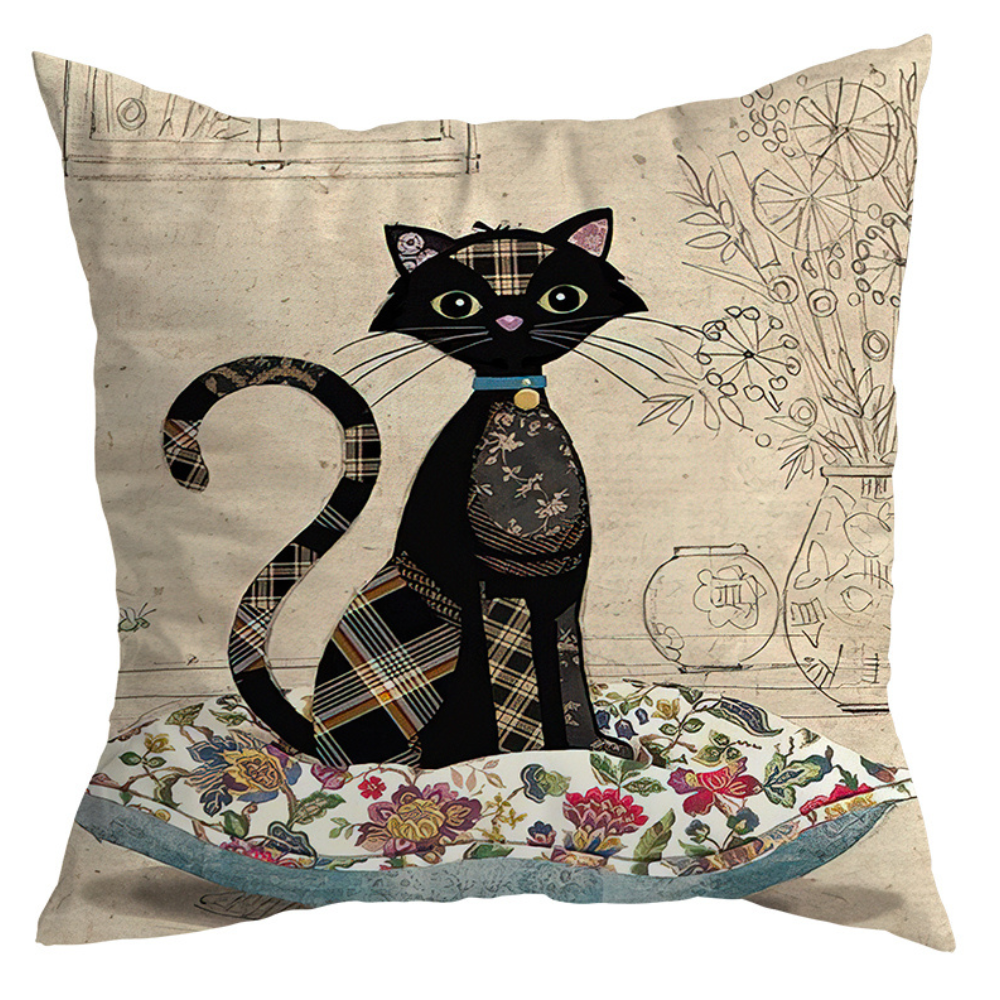 Vintage Black Cat Cushion Covers from Moderny