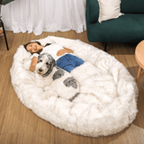 PupCloud™ Human-Size Faux Fur Memory Foam Dog Bed - White with Brown Accents From Paw.com