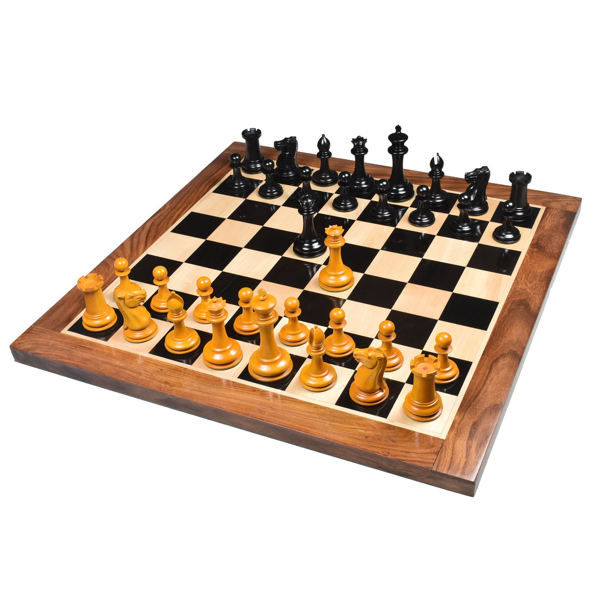 Leuchars Cook Staunton Chess Set- Chess Pieces Only - Ebony Wood & Antiqued Boxwood - 4.5" From Royal Chess Mall