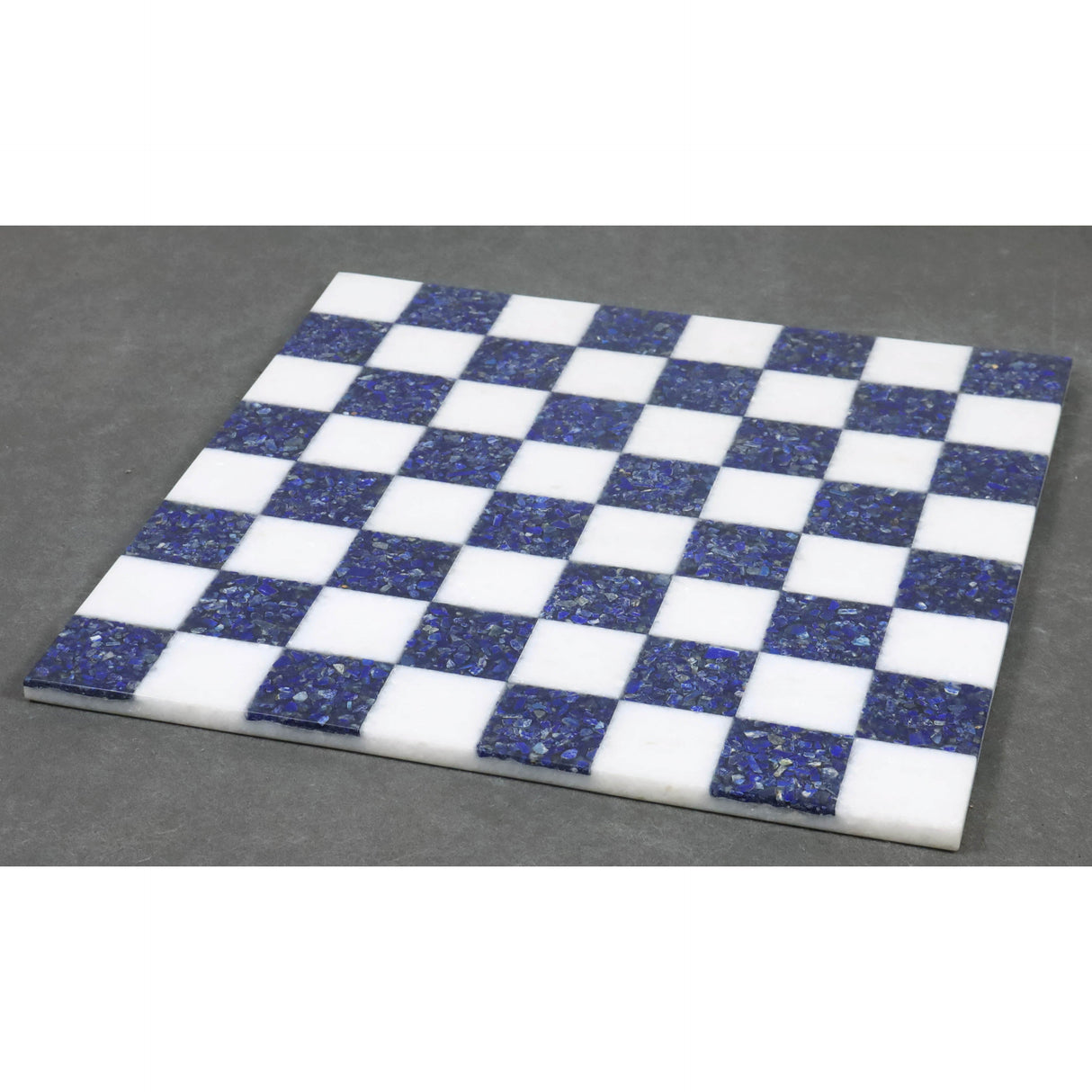 Borderless Marble Stone Luxury Chess Board 15''- Lapis lazuli Blue and White From Royal Chess Mall