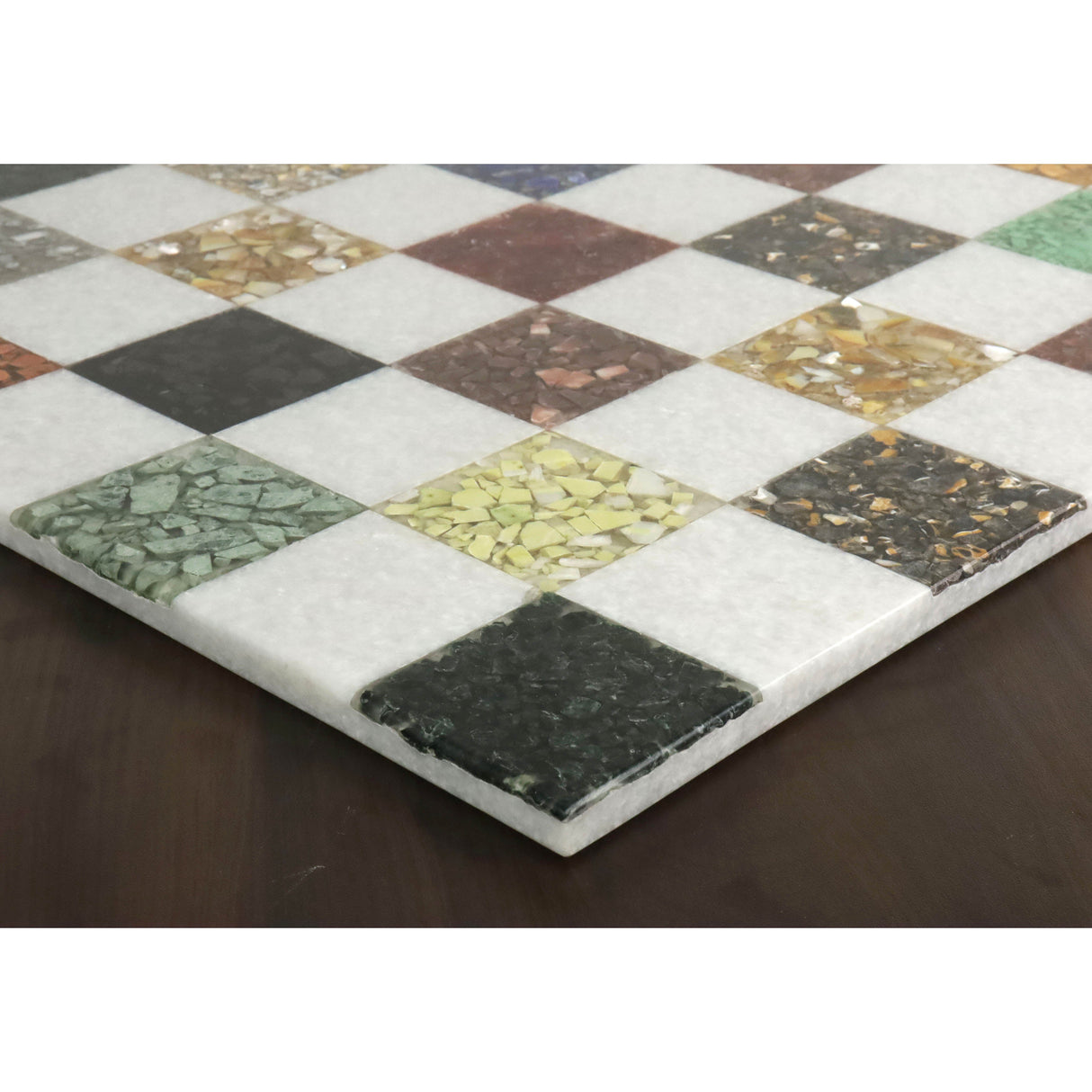 Borderless Marble Luxury Chess Board-White & Multi Coloured Semi-Precious Stones 18'' From Royal Chess Mall