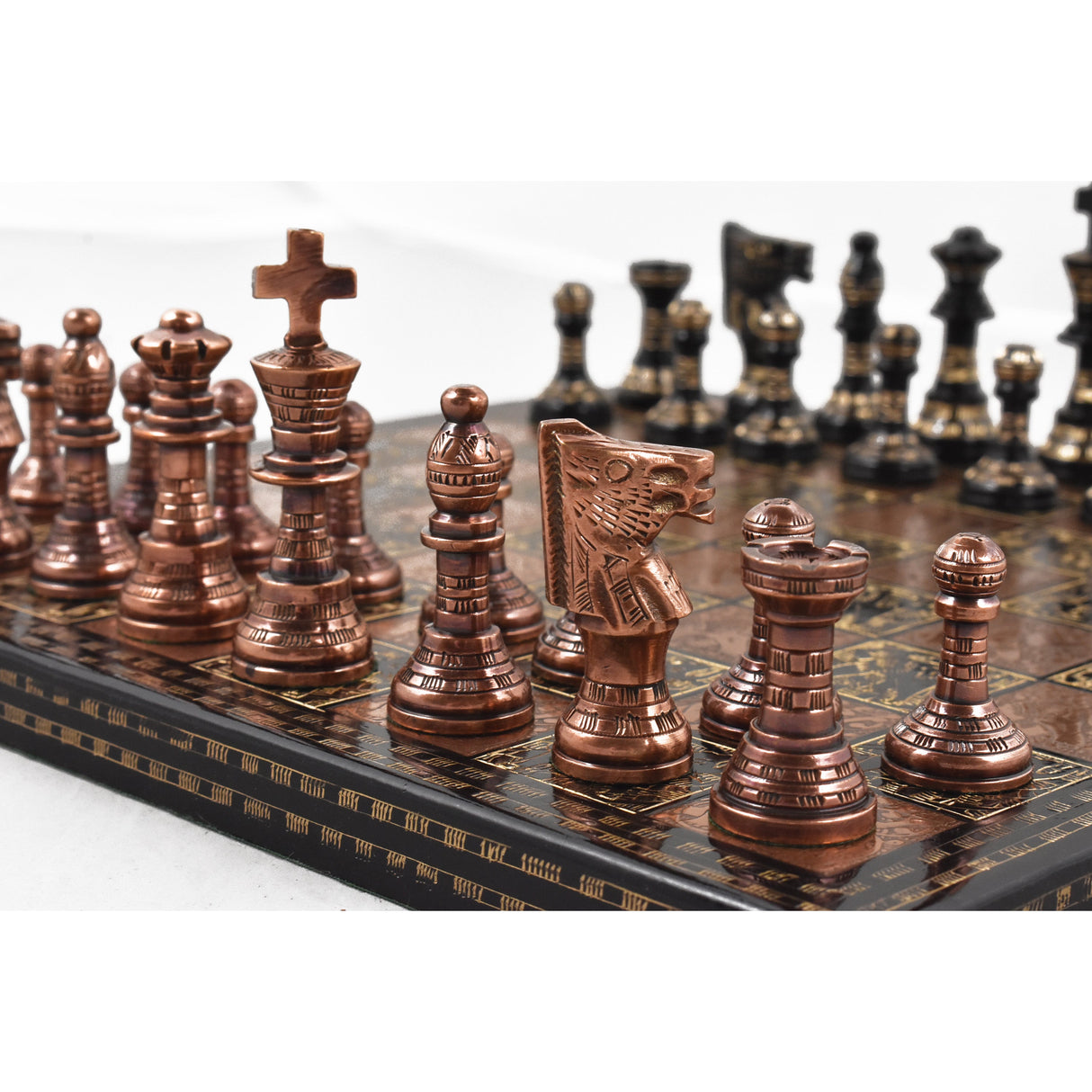 Brass 12" Metal Luxury Chess Pieces & Board Set- French Staunton -Copper & Black From Royal Chess Mall