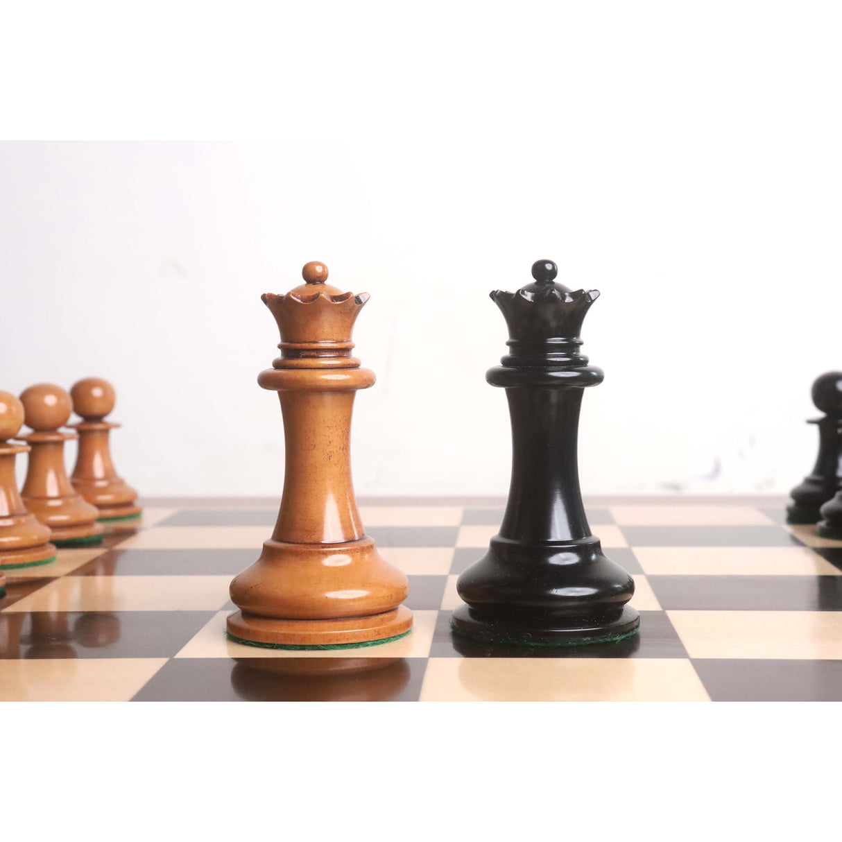 Original Staunton Chess Set- Chess Pieces Only- Lacquered Distress Antiqued Boxwood & Ebony- 4.5" King From Royal Chess Mall