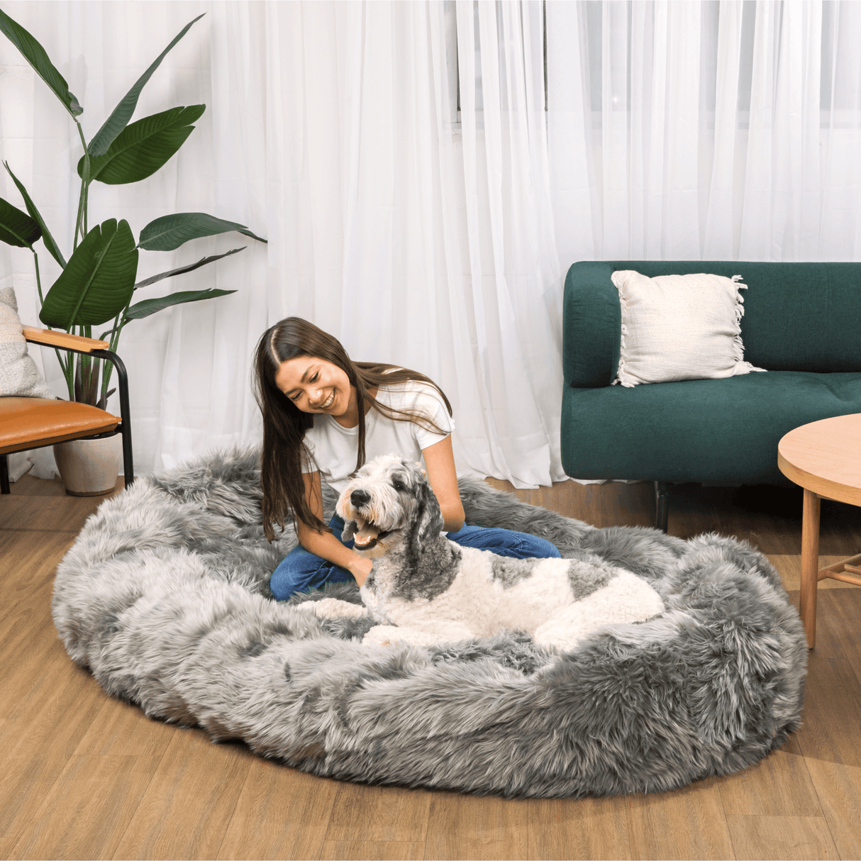 PupCloud™ Human-Size Faux Fur Memory Foam Dog Bed - Charcoal Grey From Paw.com