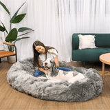 PupCloud™ Human-Size Faux Fur Memory Foam Dog Bed - Charcoal Grey From Paw.com